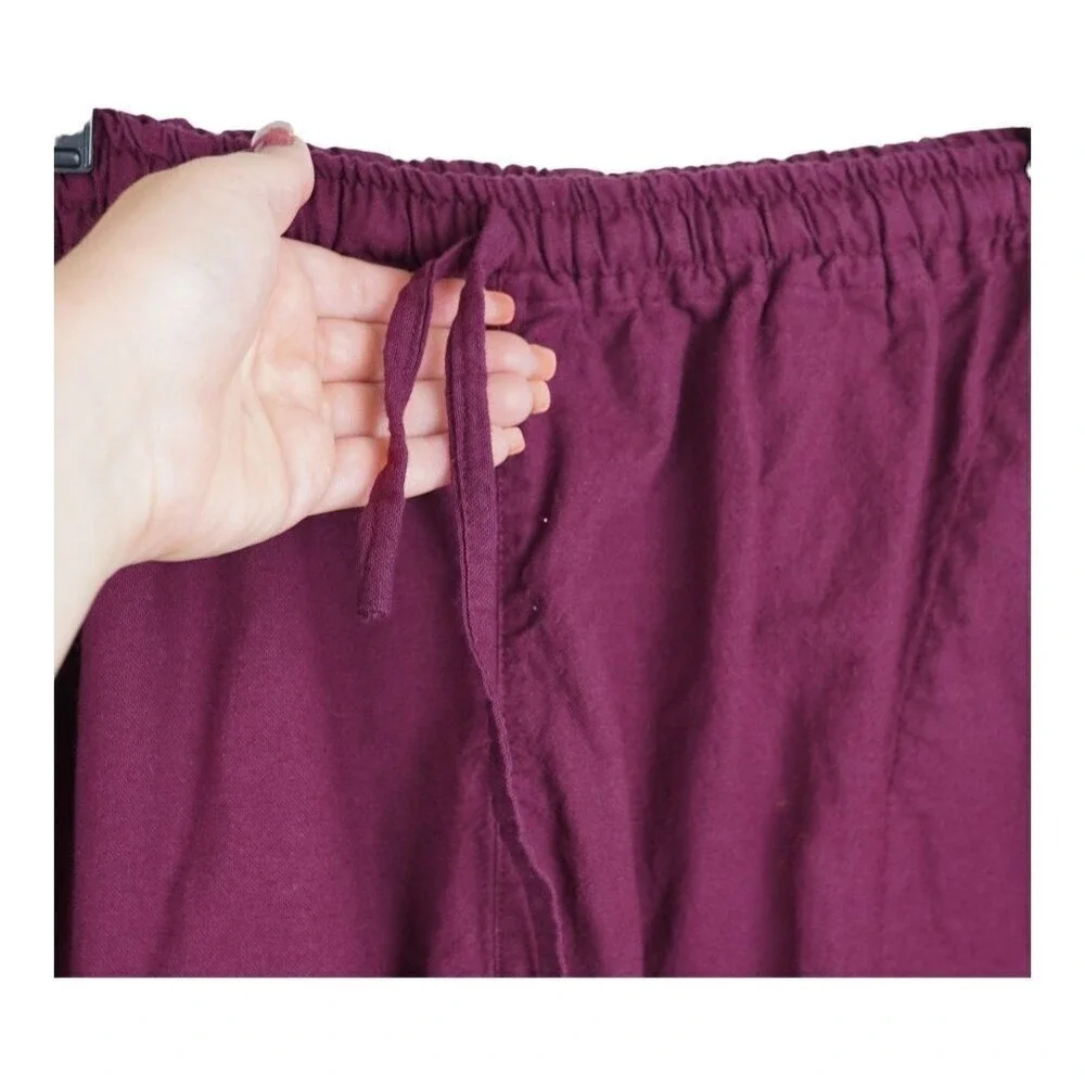 NOVI Collection 100% Linen Pants Womens Medium Burgundy Elastic Waist Minimalist